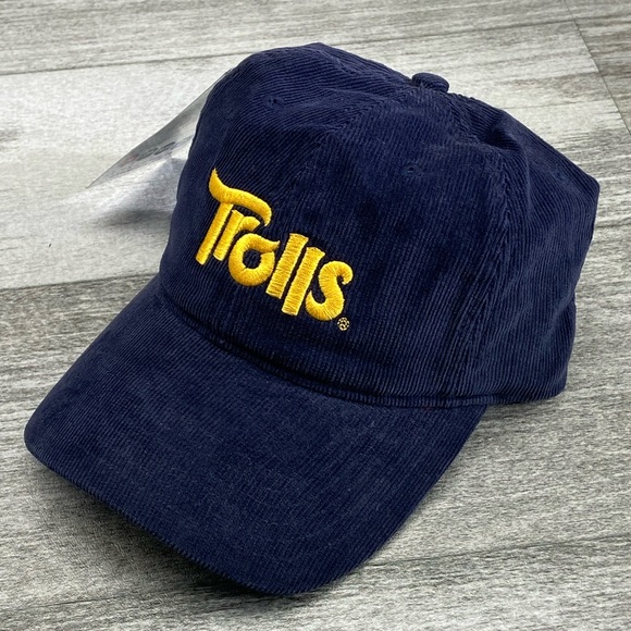 Cap America Trolls Spellout Navy Blue Corduroy Adjustable StrapBack Hat NWT - Picture 10 of 14